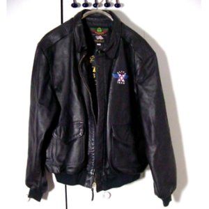 Vtg Perrone Black Leather Bomber Jacket Elite Team Sz 44